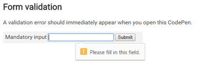 Working form validation with a message