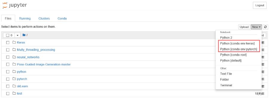 jupyter notebook 调用环境中的Keras或者pytorch教程