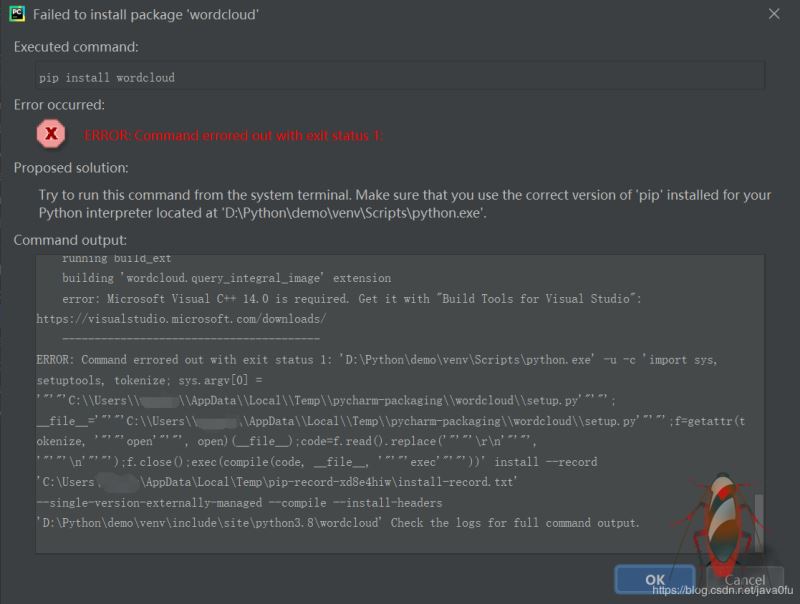 Pycharm中安装wordcloud等库失败问题及终端通过pip安装的Python库如何添加到Pycharm解释器中(推荐)
