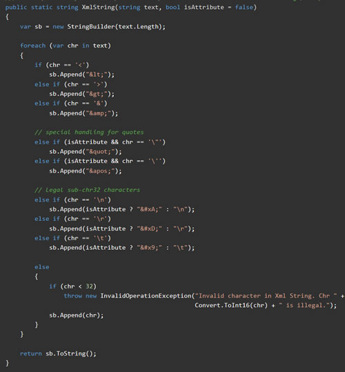 C# XML字符串包含特殊字符的处理转换方法小结