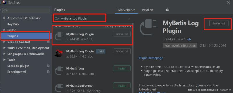 在IDEA中安装MyBatis Log Plugin插件,执行mybatis的sql语句（推荐）