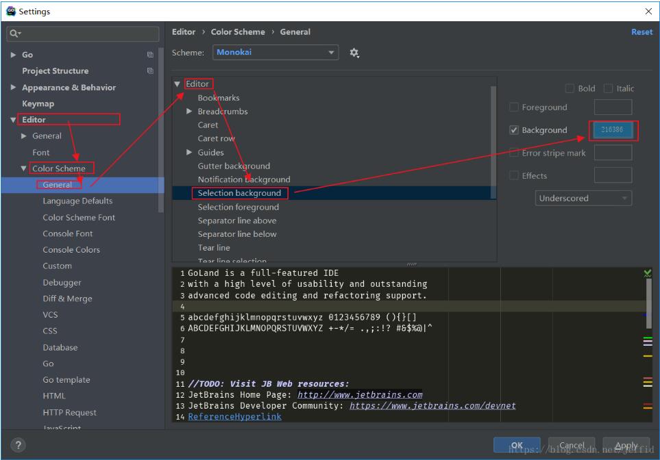 Goland编辑器设置选择范围背景色的操作