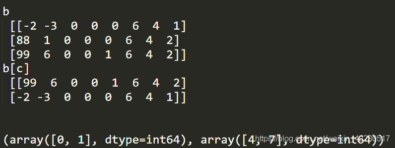numpy 实现返回指定行的指定元素的位置索引