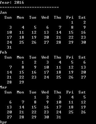 使用C语言打印月历