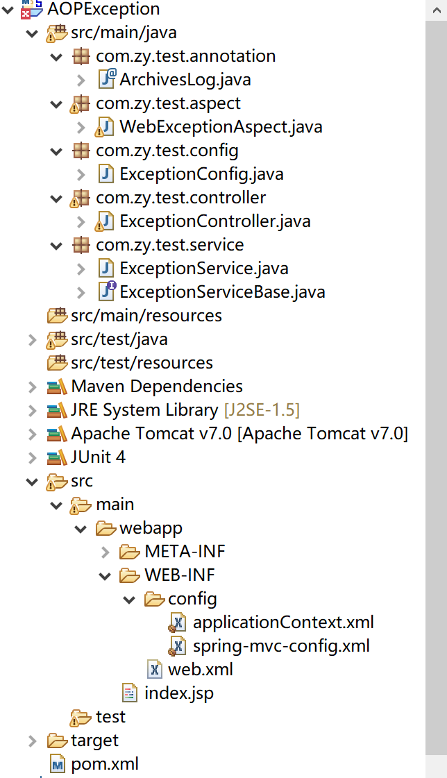 使用spring aop 统一捕获异常和写日志的示例demo